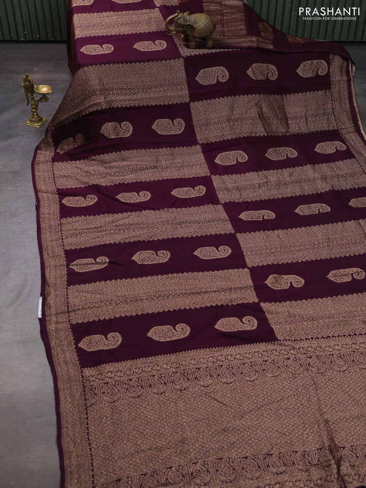 Wine Banarasi Semi Raw Silk Saree