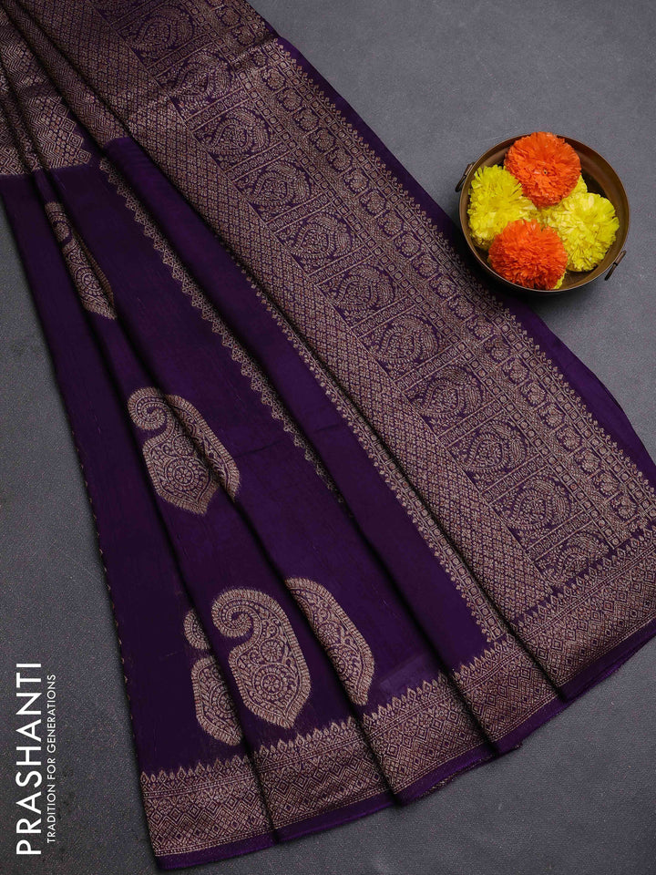 Violet Banarasi Semi Raw Silk Saree
