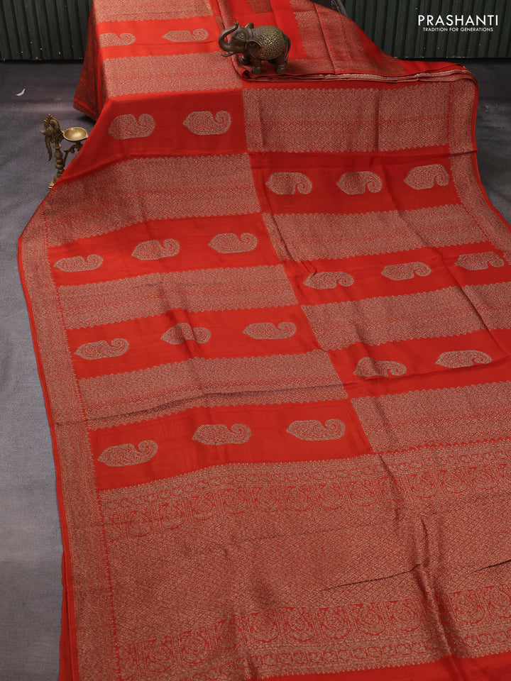Orange Banarasi Semi Raw Silk Saree