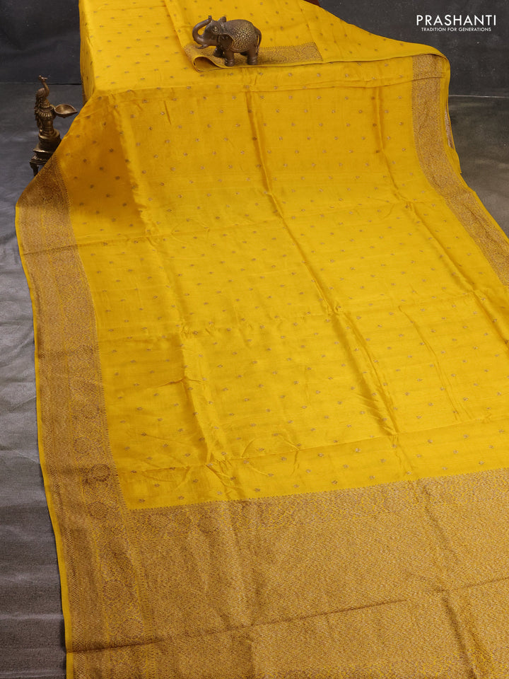 Yellow Banarasi Semi Raw Silk Saree