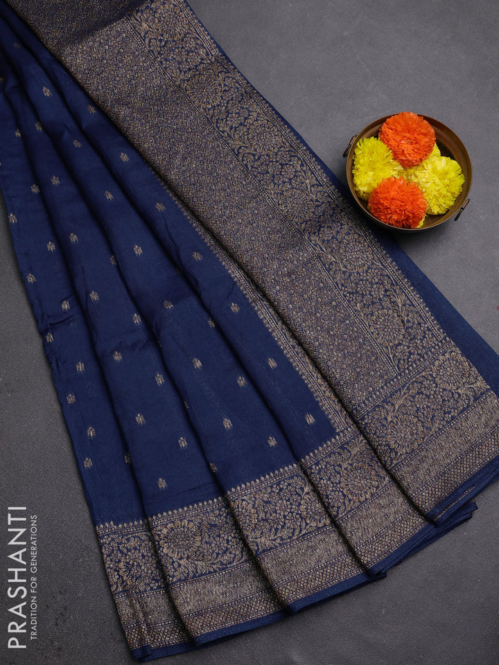 Peacock Blue Banarasi Semi Raw Silk Saree