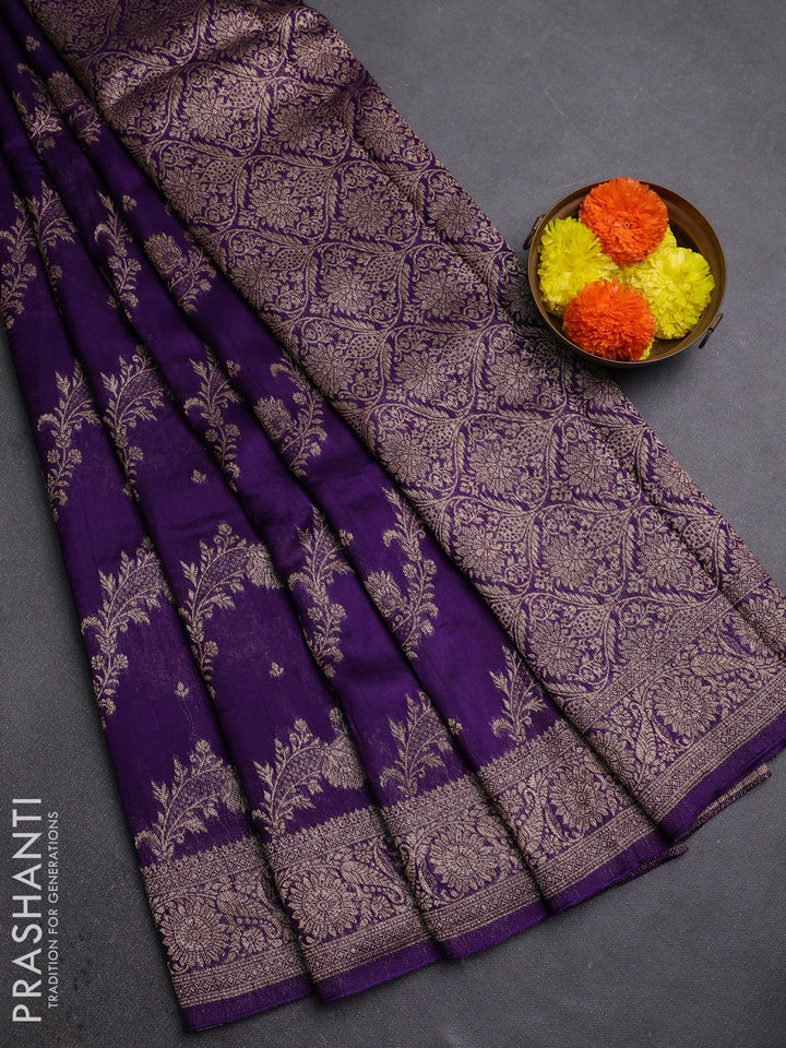 Violet Banarasi Semi Raw Silk Saree