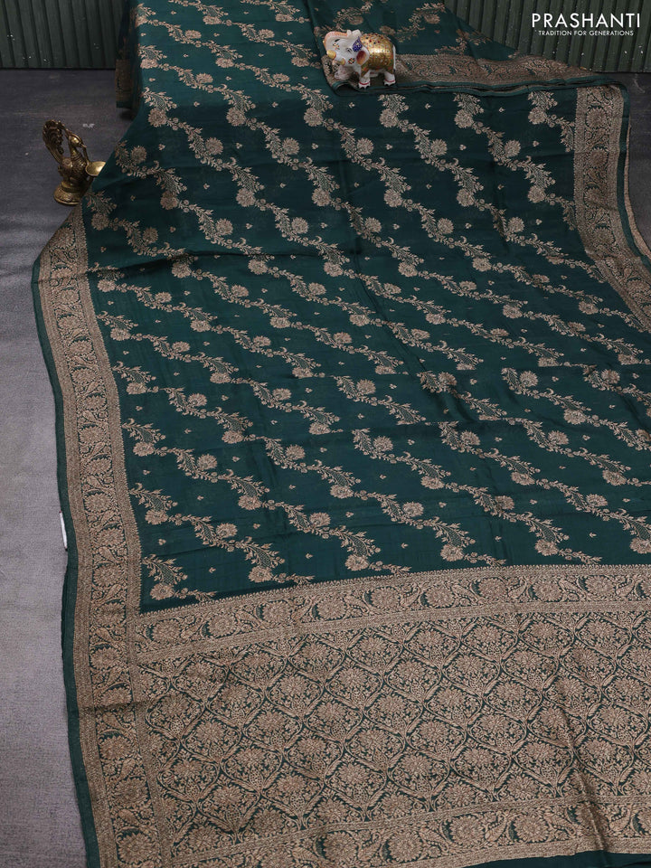 Bottle Green Banarasi Semi Raw Silk Saree