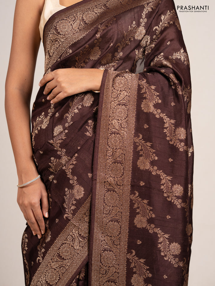 Coffee Brown Banarasi Semi Raw Silk Saree