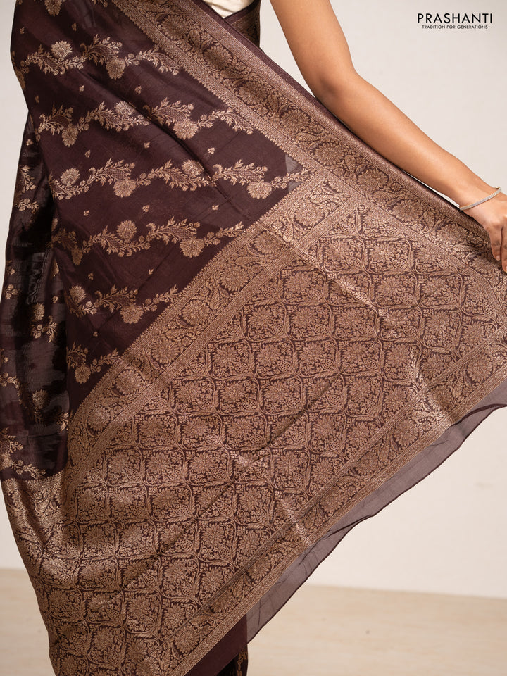 Coffee Brown Banarasi Semi Raw Silk Saree