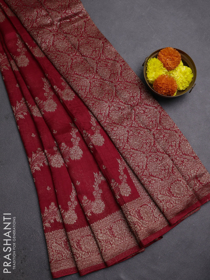 Red Banarasi Semi Raw Silk Saree