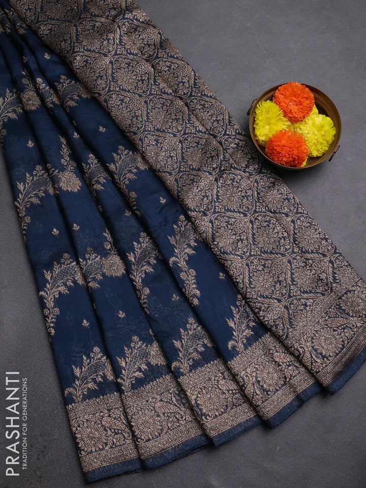 Peacock Blue Banarasi Semi Raw Silk Saree