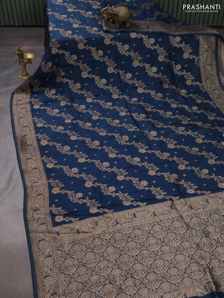 Peacock Blue Banarasi Semi Raw Silk Saree