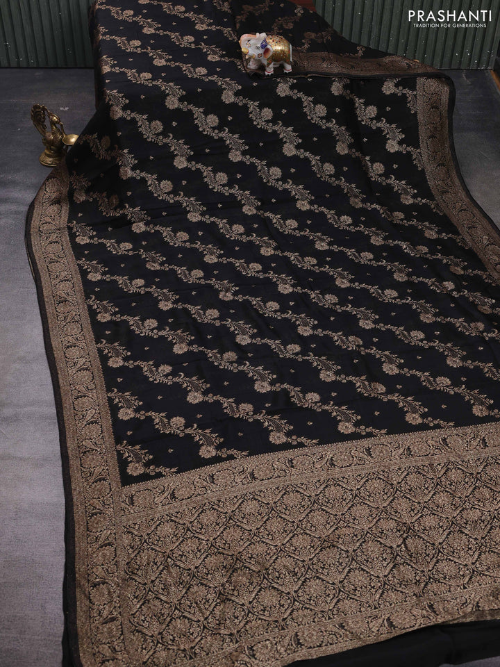 Black Banarasi Semi Raw Silk Saree