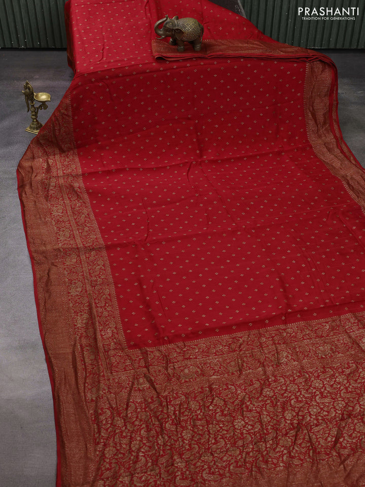 Red Banarasi Semi Raw Silk Saree