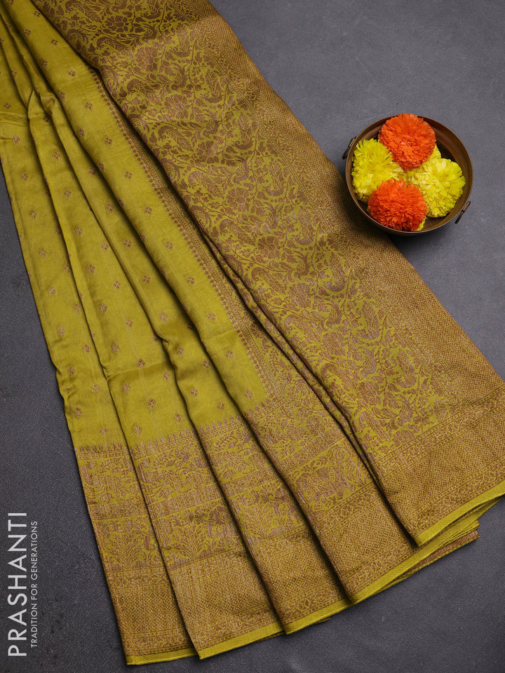 Lime Green Banarasi Semi Raw Silk Saree