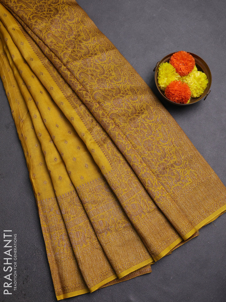 Mustard Yellow Banarasi Semi Raw Silk Saree
