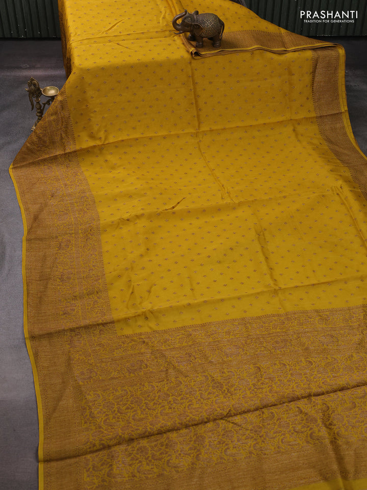 Mustard Yellow Banarasi Semi Raw Silk Saree