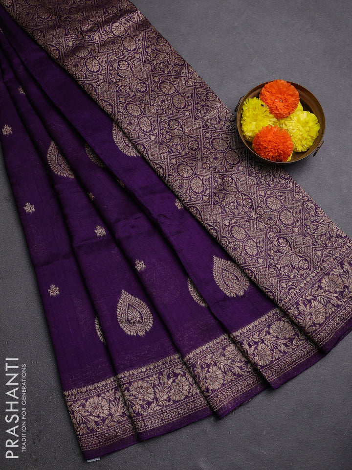 Violet Banarasi Semi Raw Silk Saree