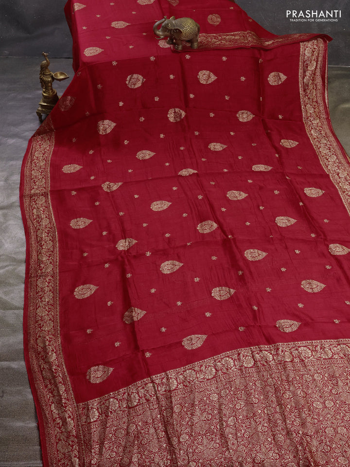 Red Banarasi Semi Raw Silk Saree