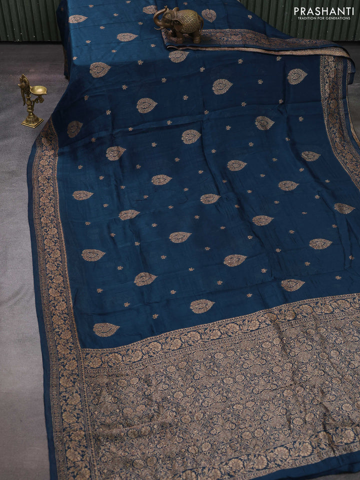 Peacock Blue Banarasi Semi Raw Silk Saree