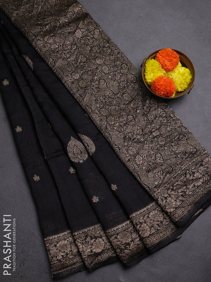 Black Banarasi Semi Raw Silk Saree