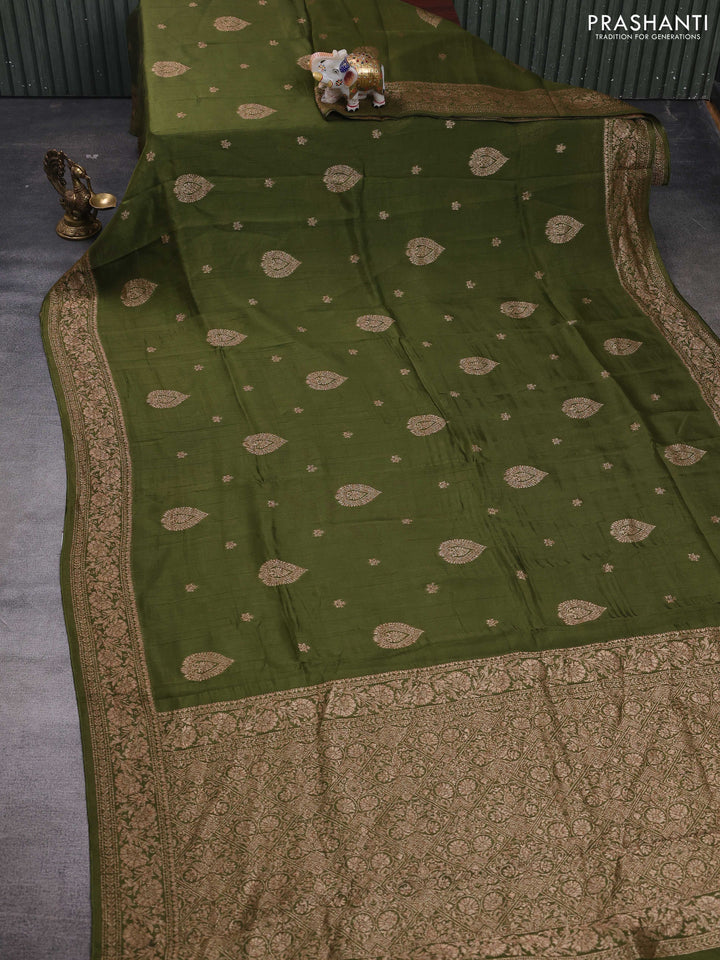 Mehendi Green Banarasi Semi Raw Silk Saree