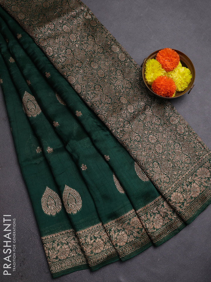 Green Banarasi Semi Raw Silk Saree