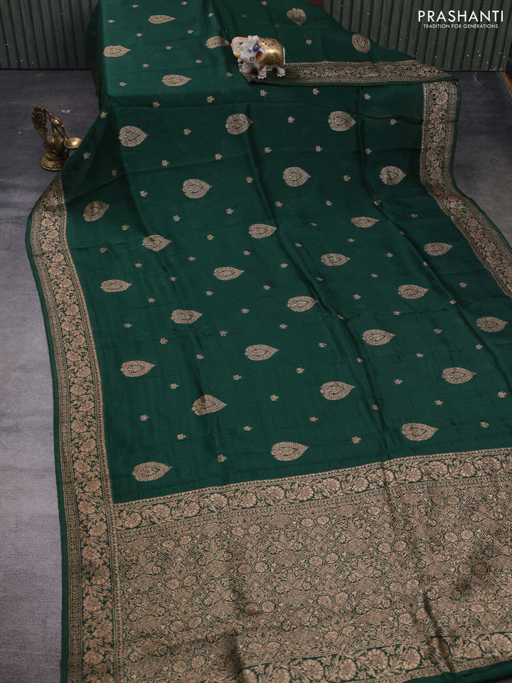 Green Banarasi Semi Raw Silk Saree