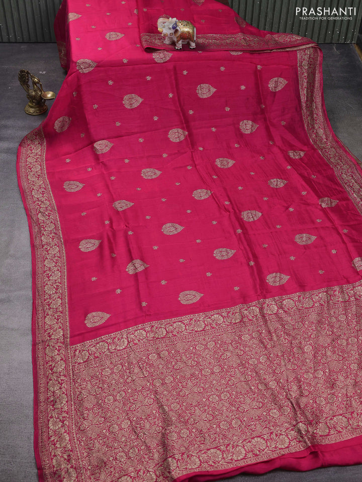 Candy Pink Banarasi Semi Raw Silk Saree