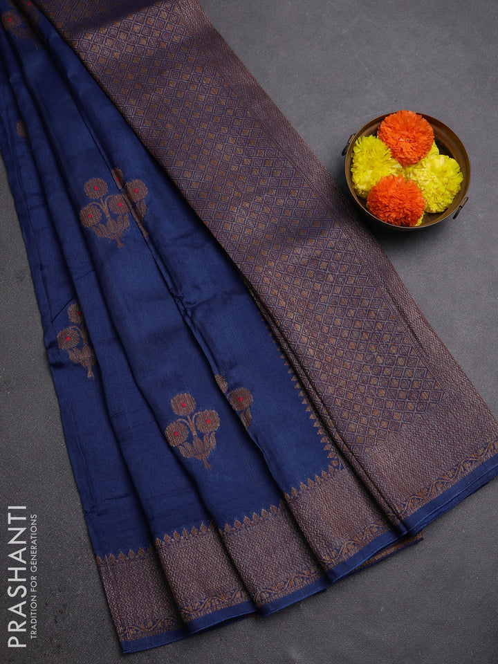 Blue Banarasi Semi Raw Silk Saree