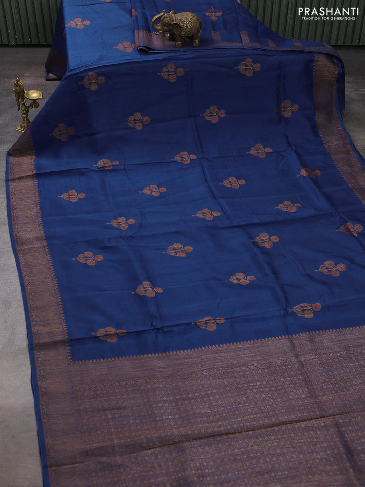Blue Banarasi Semi Raw Silk Saree
