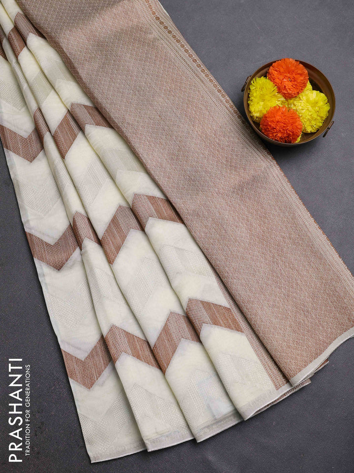 Cream Banarasi Semi Raw Silk Saree