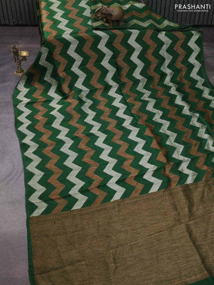 Green Banarasi Semi Raw Silk Saree