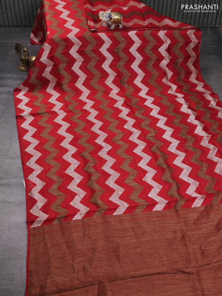 Red Banarasi Semi Raw Silk Saree