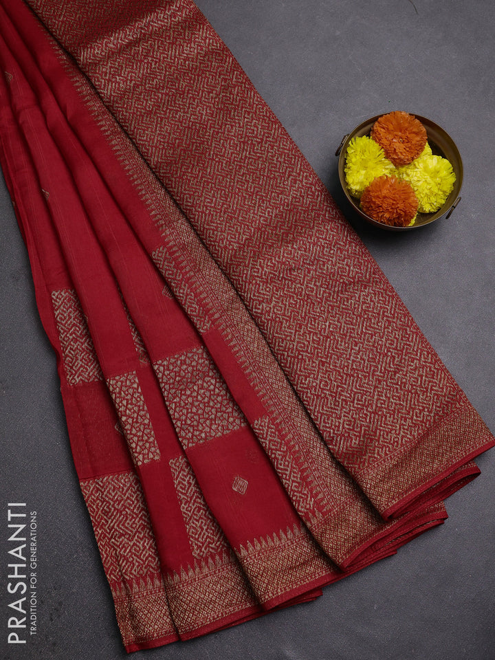 Red Banarasi Semi Raw Silk Saree