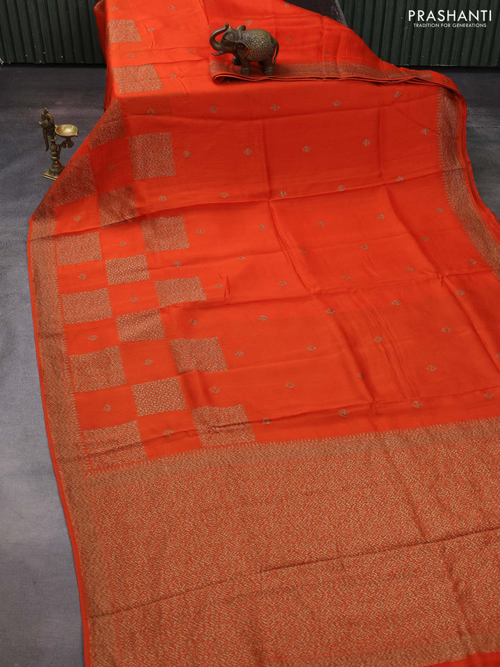 Orange Banarasi Semi Raw Silk Saree