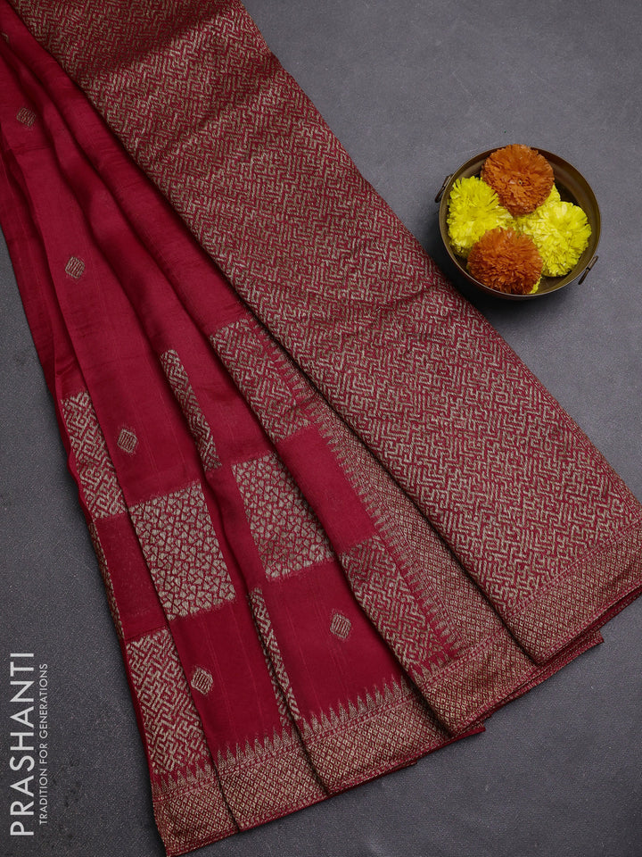 Red Banarasi Semi Raw Silk Saree