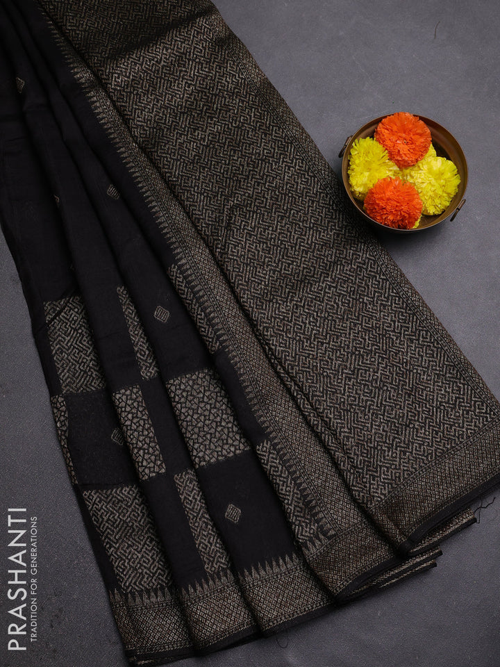 Black Banarasi Semi Raw Silk Saree