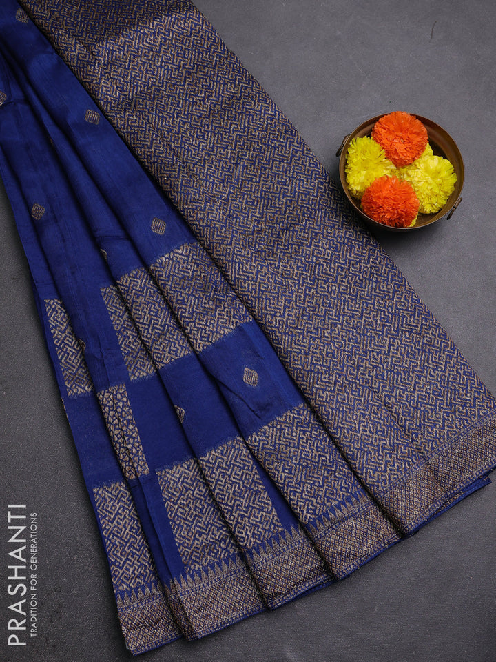 Blue Banarasi Semi Raw Silk Saree