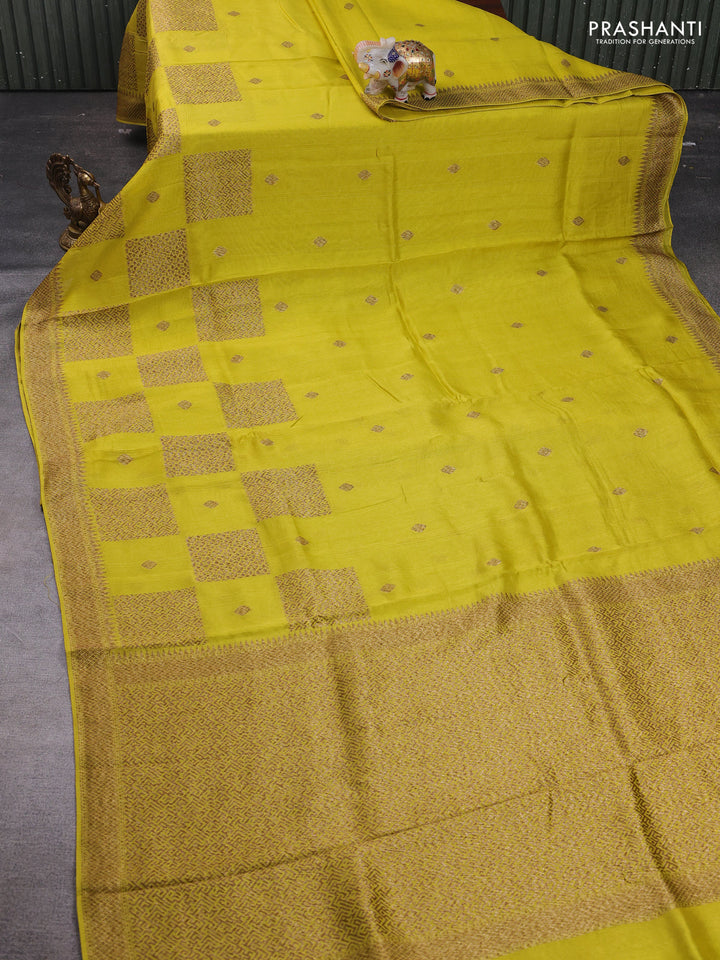 Lime Green Banarasi Semi Raw Silk Saree