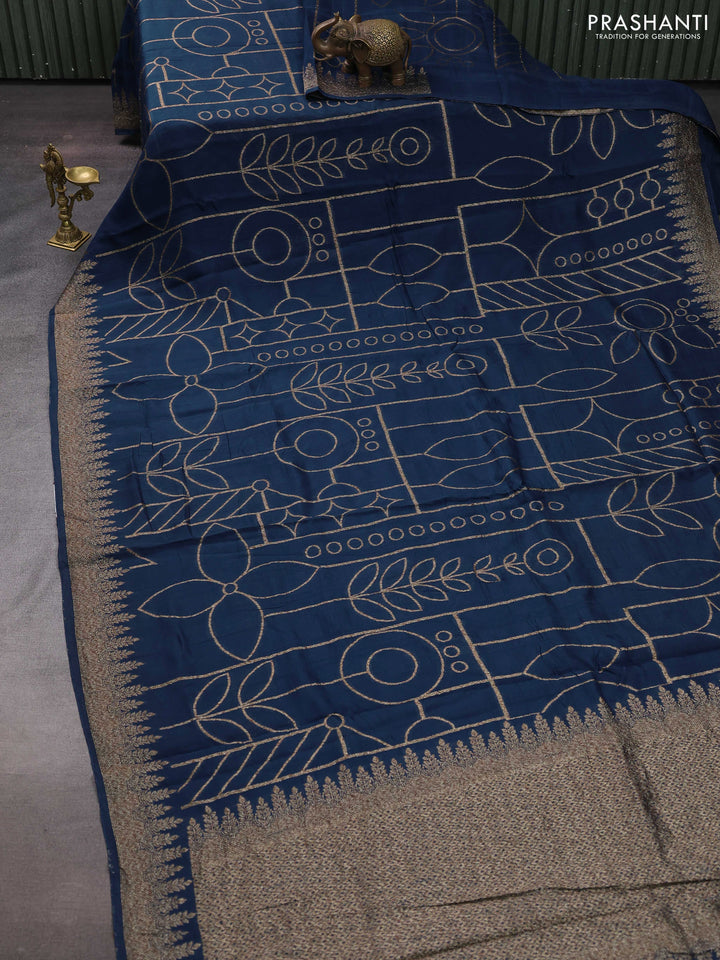 Peacock Blue Banarasi Semi Raw Silk Saree