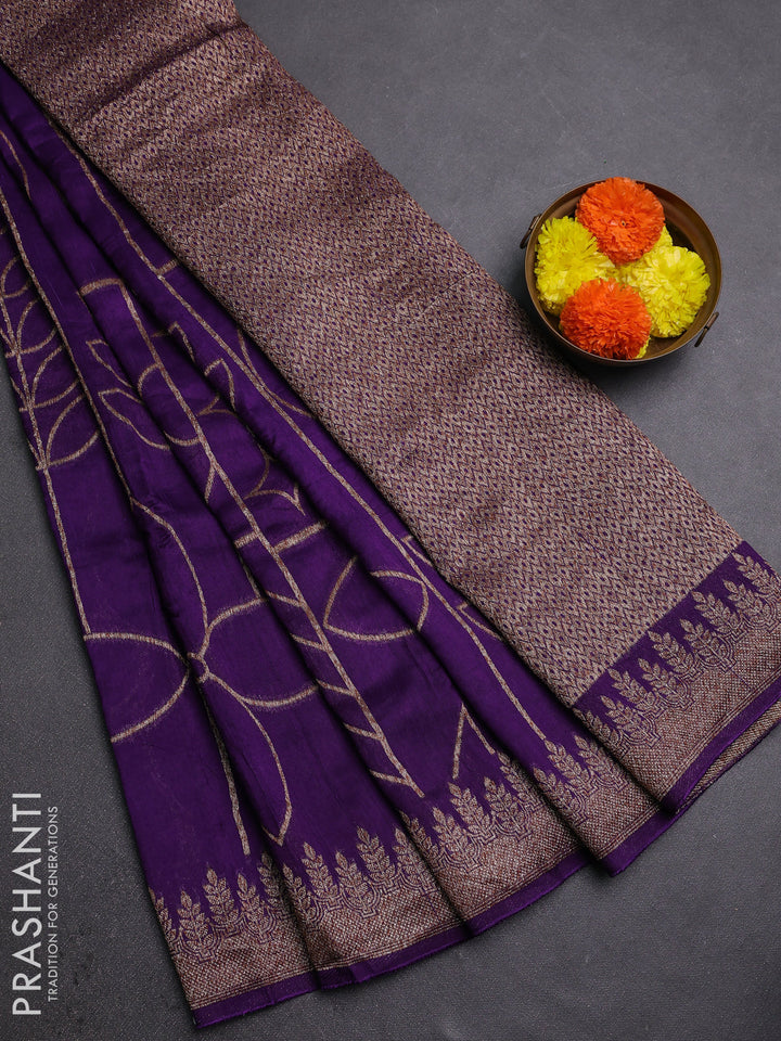 Violet Banarasi Semi Raw Silk Saree