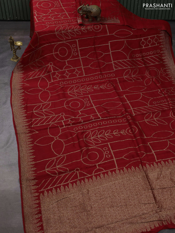 Red Banarasi Semi Raw Silk Saree