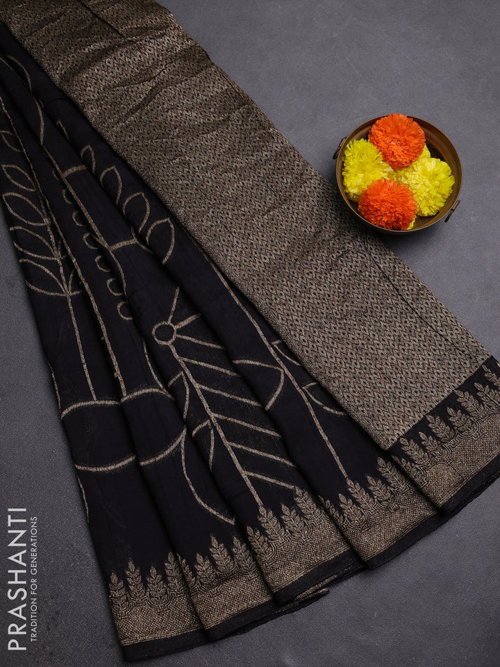 Black Banarasi Semi Raw Silk Saree