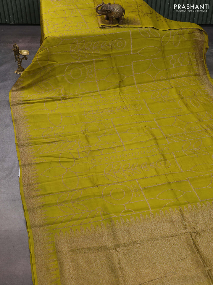 Lime Green Banarasi Semi Raw Silk Saree