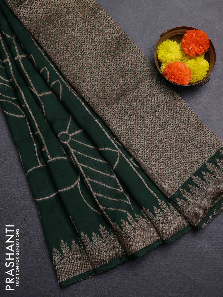 Bottle Green Banarasi Semi Raw Silk Saree