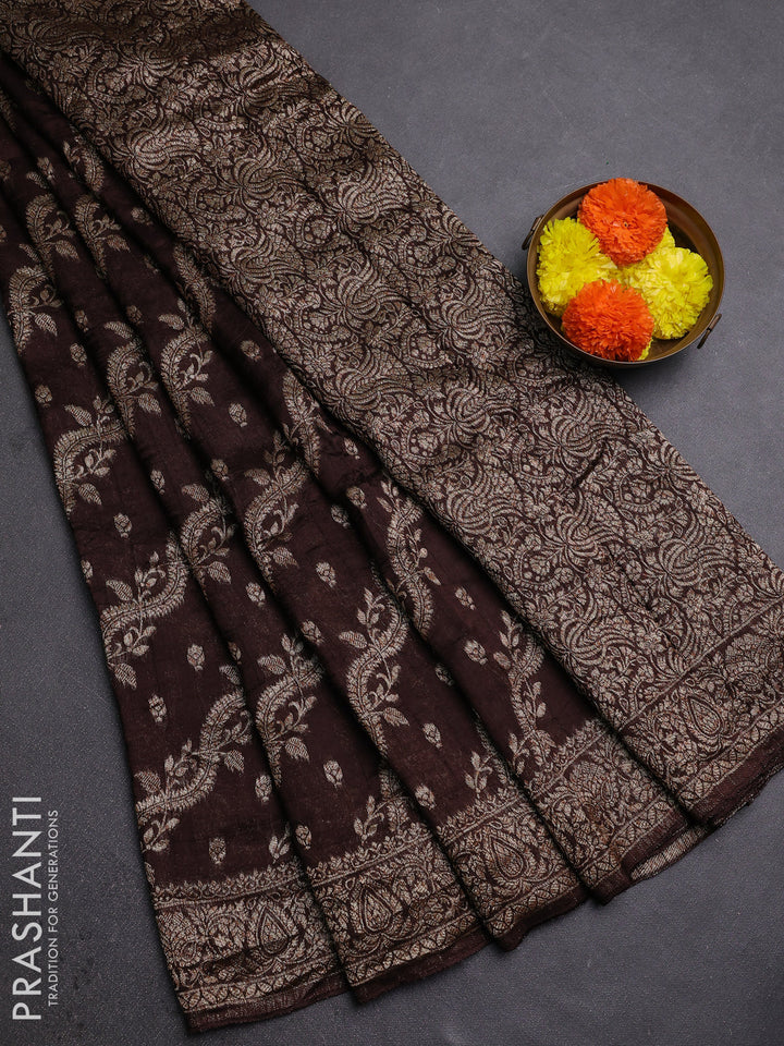 Coffee Brown Banarasi Semi Raw Silk Saree