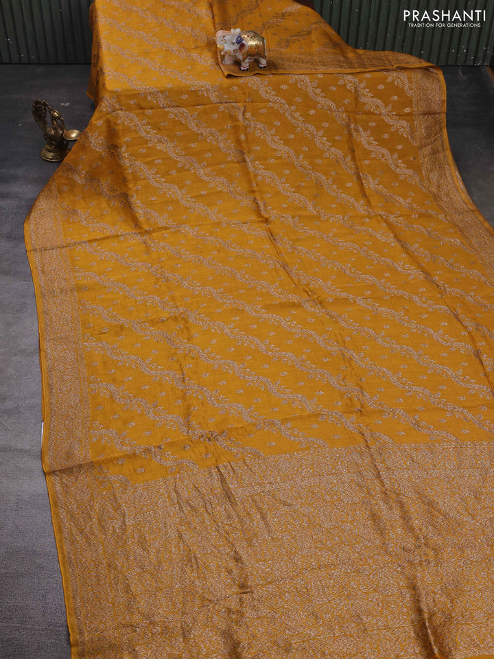 Mustard Yellow Banarasi Semi Raw Silk Saree