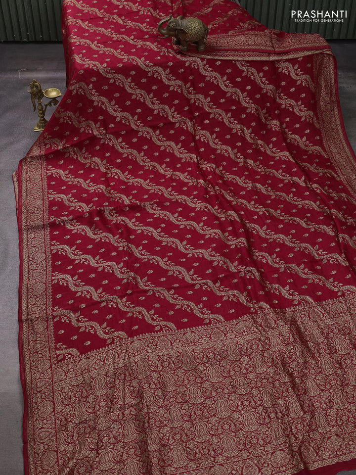 Red Banarasi Semi Raw Silk Saree