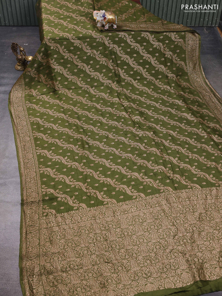 Mehendi Green Banarasi Semi Raw Silk Saree