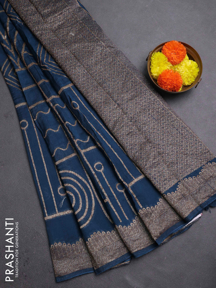 Peacock Blue Banarasi Semi Raw Silk Saree