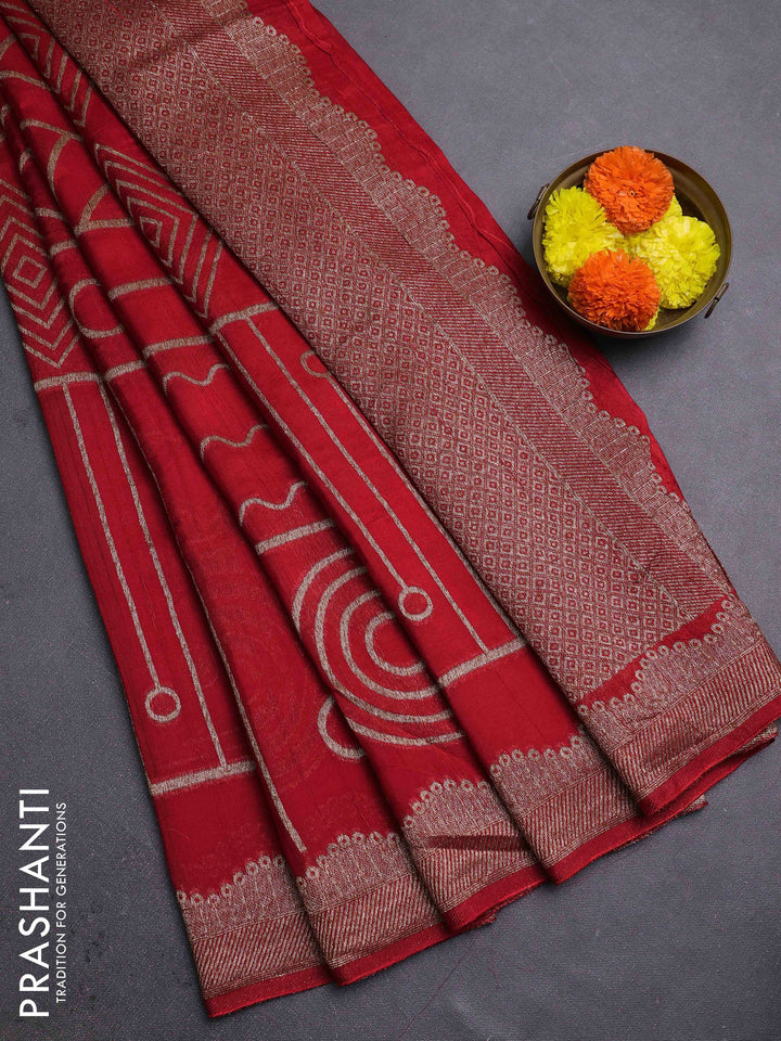 Red Banarasi Semi Raw Silk Saree