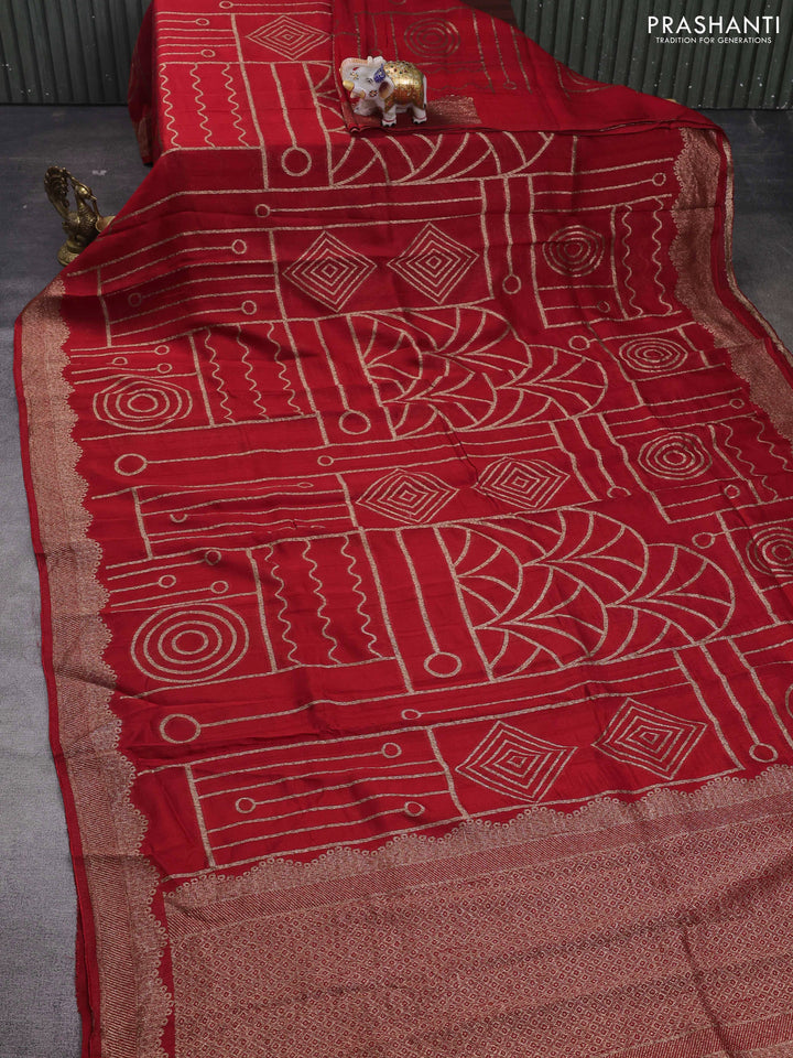Red Banarasi Semi Raw Silk Saree