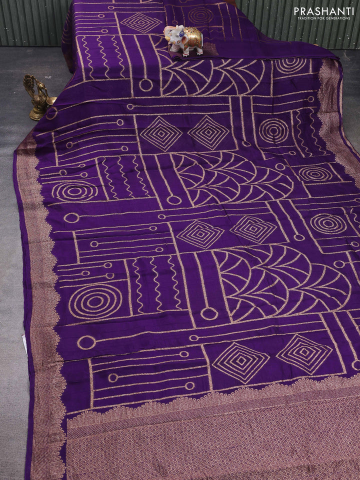 Violet Banarasi Semi Raw Silk Saree